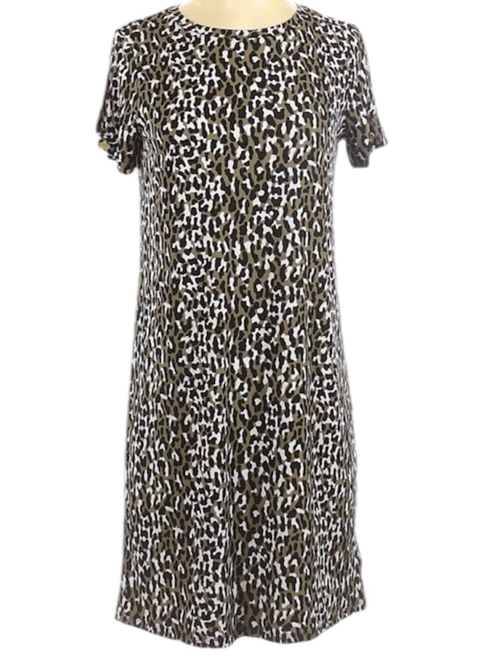 Michael Kors Mini Dress Soft Jersey Safari Green Leopard Print Women’s Size XS